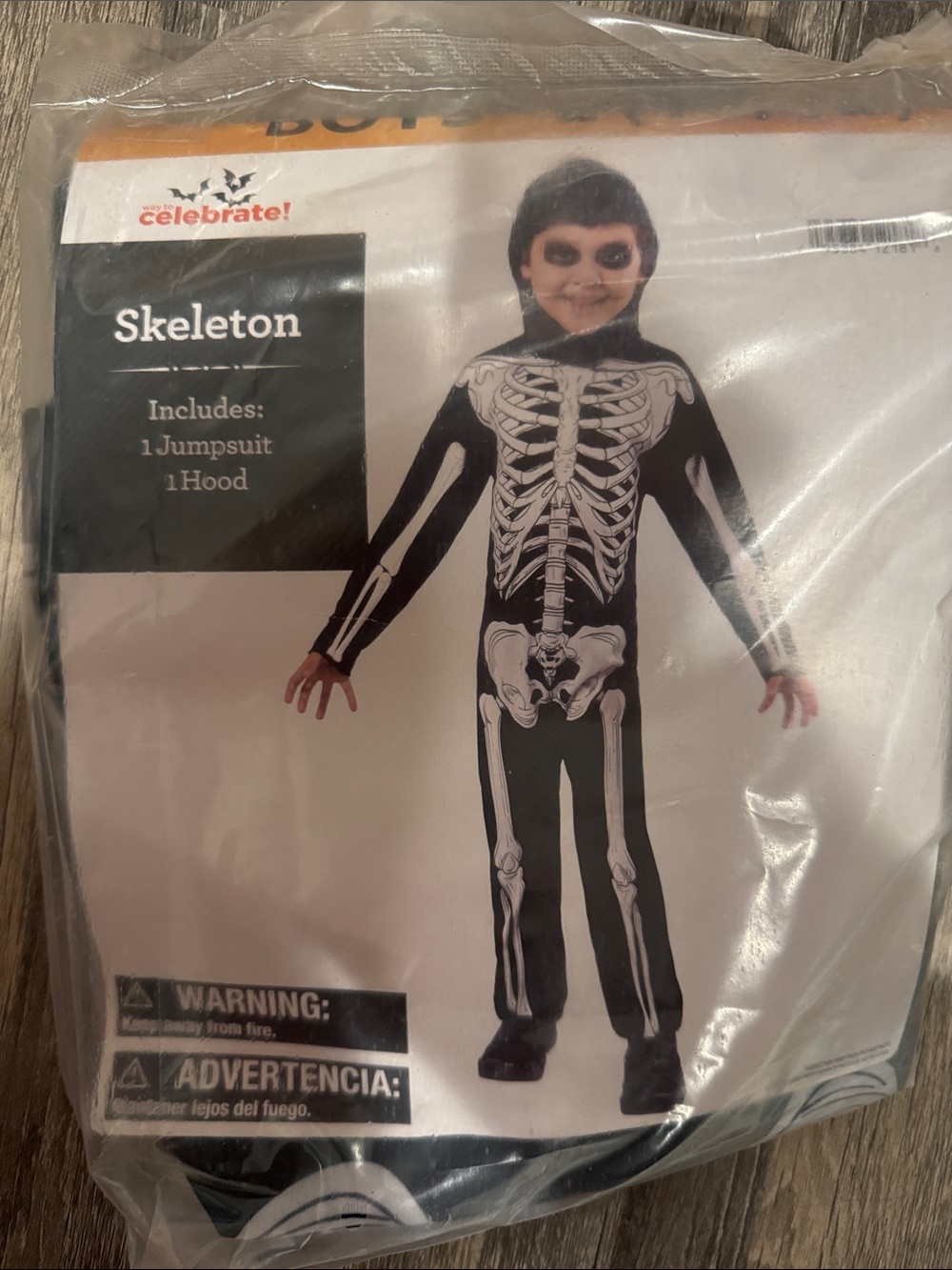 Skeleton Halloween Costume Jumpsuit with Hood large 10/12